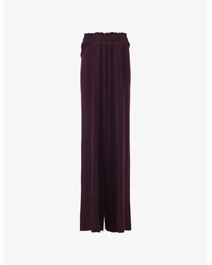 eem Frilled-Waist Wide-Leg High-Rise Knitted Trousers - Purple