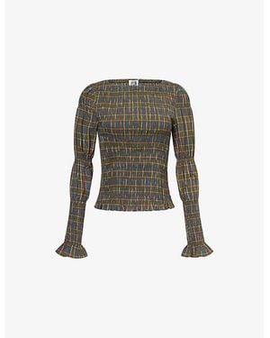 Amy Lynn Iris Shirred Cotton-Poplin Top - Green