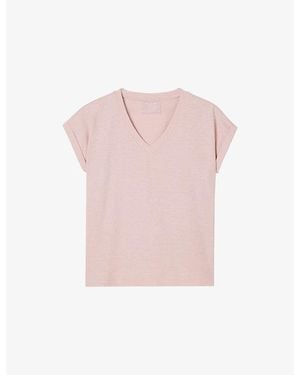 Whistles Willa V-Neck Cotton-Jersey T-Shirt - Pink