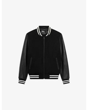 The Kooples Varsity Leather-Sleeve Wool-Blend Jacket - Black