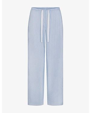 Skims Striped Straight-Leg Cotton-Blend Pyjama Bottoms - Blue