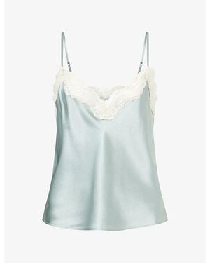 Reformation Teddy Lace-Trim Silk Top - Blue