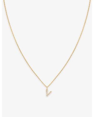 Astrid & Miyu Initial V 18Ct-Plated Sterling- And Cubic Zirconia Pendant Necklace - Metallic