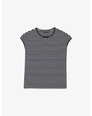 Whistles Striped Cap-Sleeve Cotton T-Shirt - Blue