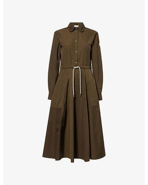Moncler Poplin Cotton Midi Shirt Dress - Green