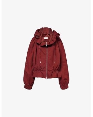 Dries Van Noten Ruffled Raglan-Sleeves Cotton-Jersey Jacket - Red