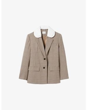 Claudie Pierlot Checked Single-Breasted Wool-Blend Blazer - Natural