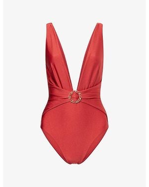 Zimmermann Roselight Plunge Chain Swimsuit - Red