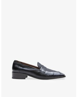JOSEPH Square-Toe Leather Loafers - Black