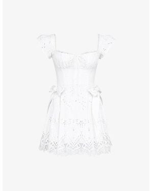 House Of Cb Giglio Frill-Trim Broderie Cotton Mini Dress - White