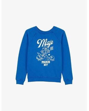 Maje Branded-Print Round-Neck Cotton-Blend Sweatshirt - Blue