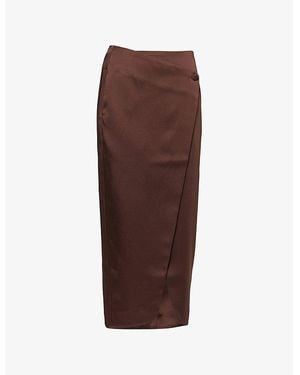 REMAIN Birger Christensen Bane Wrap Satin Midi Skirt - Brown