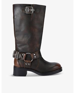 Steve Madden Beau Buckle-Embellished Leather Boots - Black