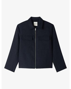 Sandro Collared Patch-Pocket Wool-Blend Jacket - Blue