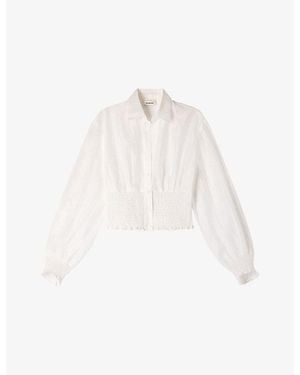Sandro Long-Sleeved Smocked Linen-Blend Shirt - White