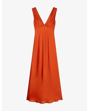 OMNES Casey V-Neck Satin Maxi Dress - Orange