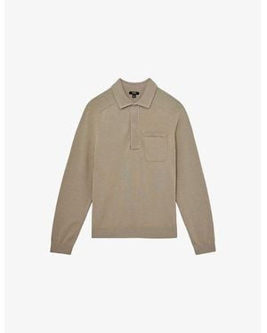 Reiss Clinton Patch-Pocket Long-Sleeve Cotton Polo - Natural