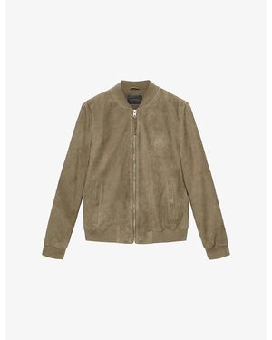 AllSaints Morten Baseball-Collar Suede Jacket - Green