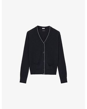 Loewe V-Neck Striped-Trim Wool Knitted Cardigan - Blue