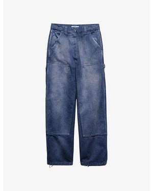 Prada Logo-Embellished Oversized-Fit Cotton Cargo Pants - Blue