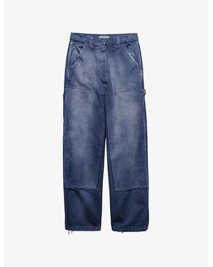 Prada Logo-Embellished Oversized-Fit Cotton Cargo Pants - Blue