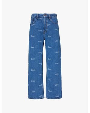 Gucci Mix Regular-Fit Brand-Print Denim Jeans - Blue