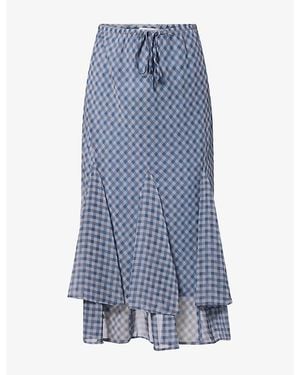 Damson Madder Rida Check-Print Crepe Midi Skirt - Blue