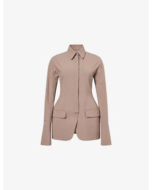 Mugler Single-Breasted Peplum Wool-Blend Jacket - Pink