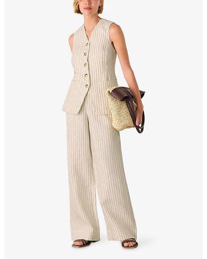 Whistles Stripe Straight-Leg Linen Trousers - Natural