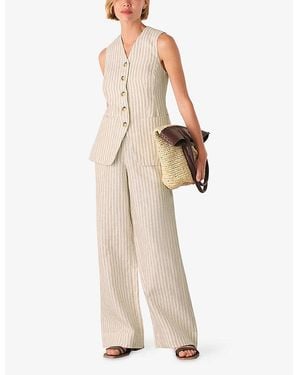 Whistles Stripe Straight-Leg Linen Trousers - Natural
