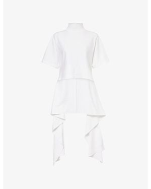 Alaïa Asymmetric-Hem Cotton-Jersey T-Shirt - White