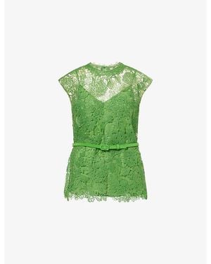Carolina Herrera Belted Semi-Sheer Lace Top - Green
