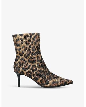 Steve Madden Heirloom Crystal-Embellished Leopard-Print Heeled Faux-Leather Ankle Boots - Brown