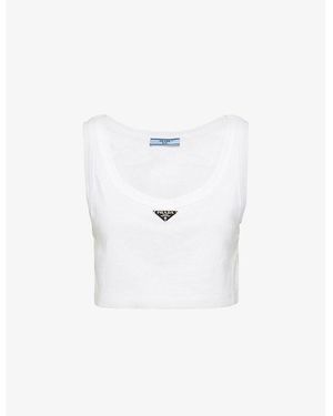 Prada Ribbed Cotton Jersey Crop Top in Black Lyst UK