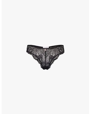 Savage x Fenty Romantic Mid-Rise Stretch Corded-Lace Brazilian Thong - Black