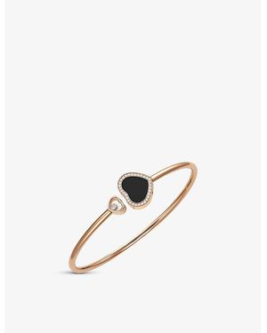 Chopard Happy Hearts 18Ct Rose- 0.19Ct Round-Cut Diamond And Onyx Bangle Bracelet - Metallic