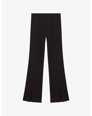 Maje Split-Cuff Flare-Leg High-Rise Stretch-Woven Pants - Black
