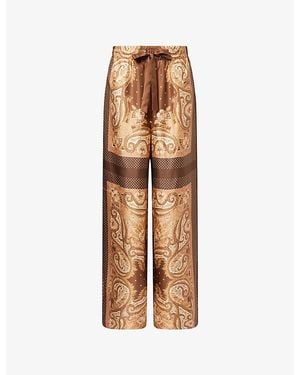 Zimmermann Luna Wide-Leg Silk Trousers - Brown