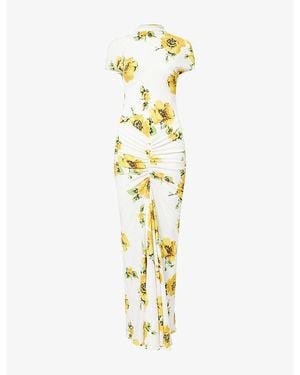 Alaïa Draped Printed Stretch-Jersey Maxi Dress - Metallic