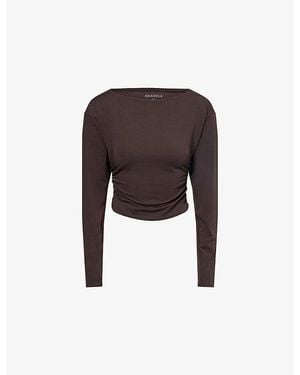 ADANOLA Long-Sleeve Stretch-Jersey Gathered Top - Brown