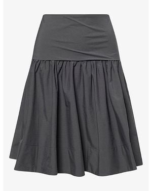 St. Agni Circle Hem Gathered Cotton-Blend Midi Skirt - Grey
