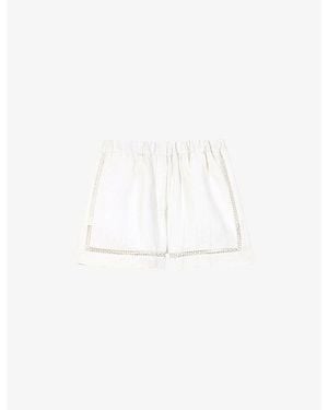 Maje Embroidered Elasticated-Waist Linen-Blend Shorts - White