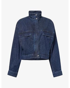 GOOD AMERICAN Cotton-Stretch Denim Bomber Jacket - Blue
