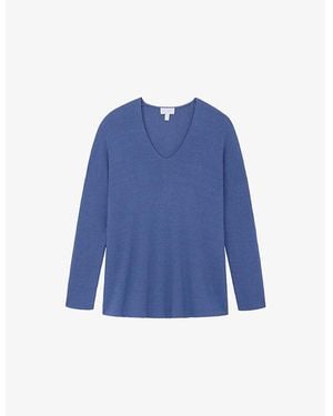 The White Company Voop-Neck Relaxed-Fit Linen-Blend Sweater - Blue