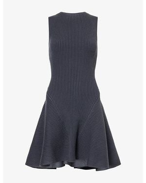 Alaïa Ribbed Flared-Hem Wool-Blend Midi Dress - Blue