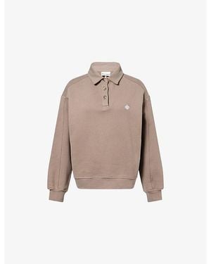 The Couture Club Emblem-Embroidered Rugby Polo Cotton Sweatshirt - Brown