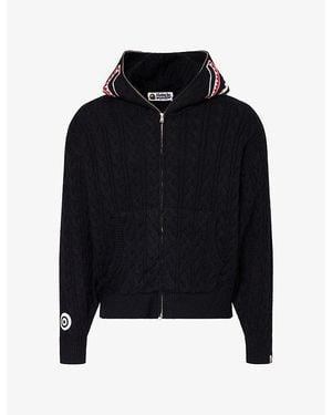 A Bathing Ape Shark Cable-Knit Wool Hoody - Black