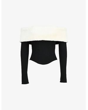 Mistress Rocks Bandeau Faux-Fur Corset Top - Black