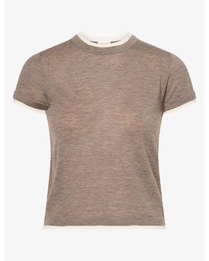 ME+EM Barely There Contrast Trim Merino Wool And Cashmere T-Shirt - Natural