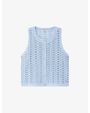 Sandro Crochet Bead-Embellished Knitted Cardigan - Blue